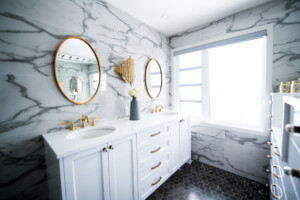 Bathroom cabinet repainted and refinished