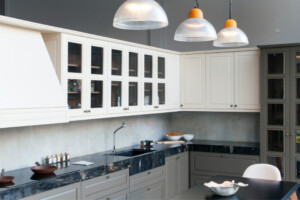 Refinished and painted kitchen cabinets; professional kitchen cabinet painters
